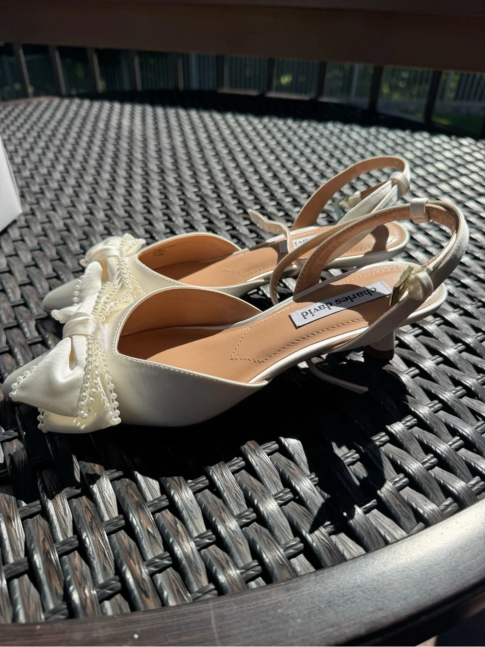 Charles by Charles David Ivory Pointed Toe Bow Slingback Pumps style ASTRA